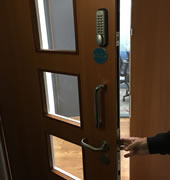 Fire door being inspected